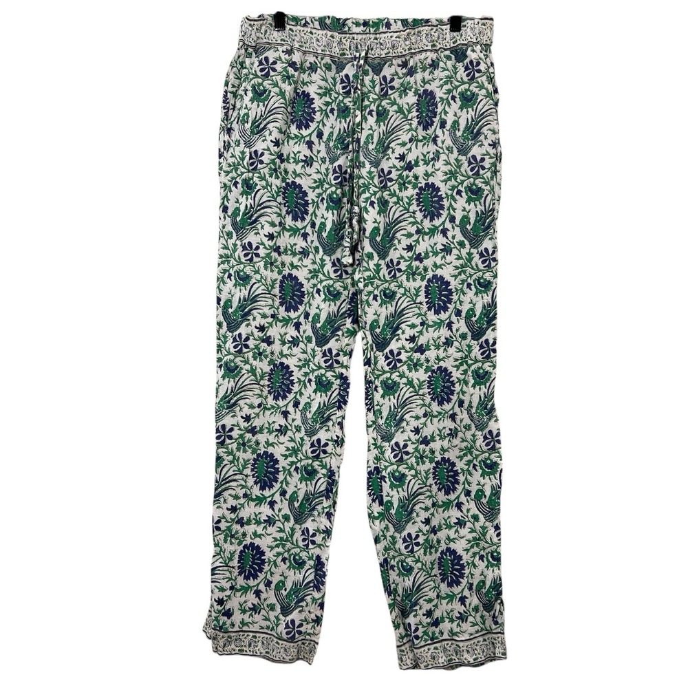 Calypso St Barth Pants Womens M Linen Floral Drawstring‎ Tropical Boho Coastal